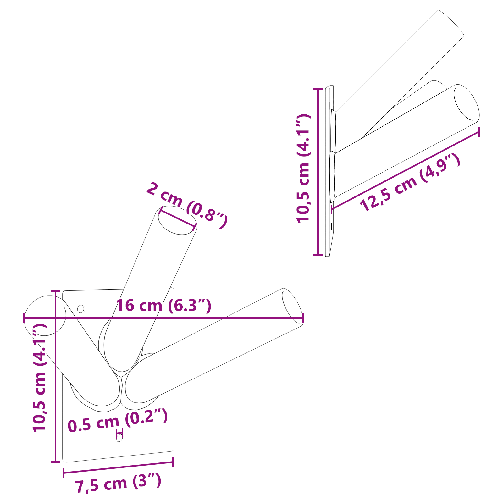 Supporto per Bandiera  per 3 Bandierine da Montare a Muro in Acciaio Argento