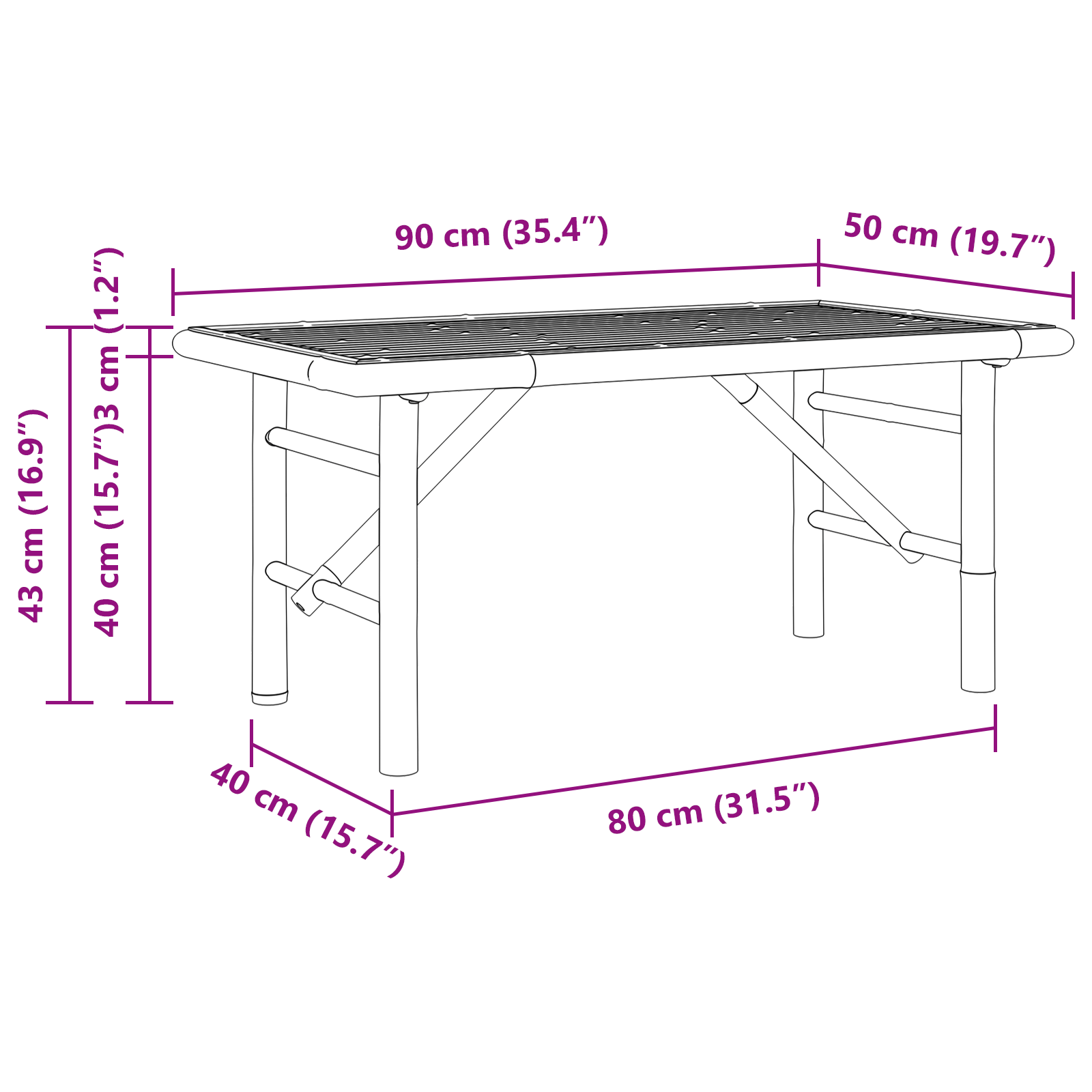 Tavolino da caffÃ¨  90x50x43 cm in bambÃ¹