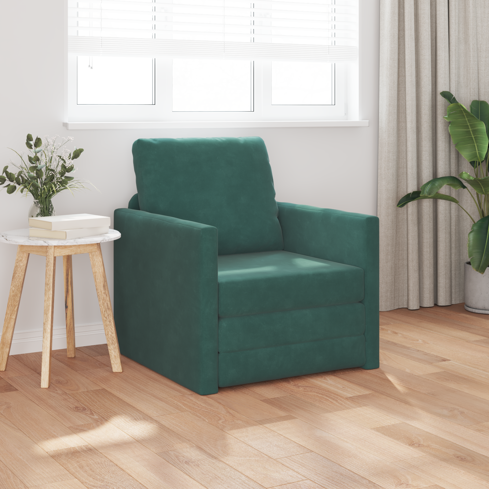 Divano Letto 2-in-1 Verde Scuro 74x77x81 cm in Velluto