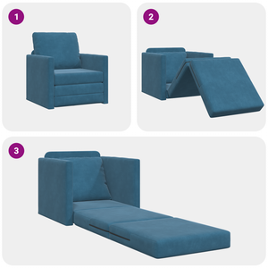 Divano Letto 2-in-1 Blu 74x77x81 cm in Velluto