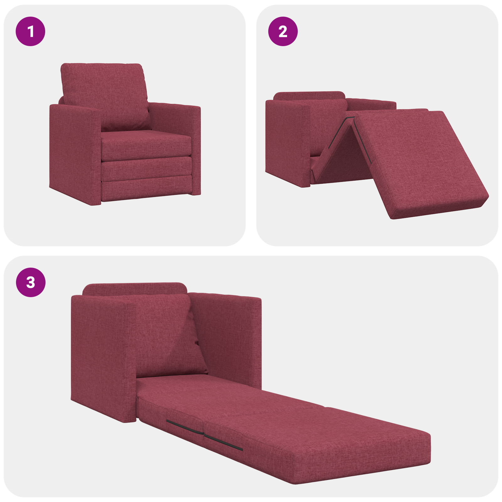 Sofa Letto 2-in-1 Rosso Borgogna 74x77x81 cm Tessuto
