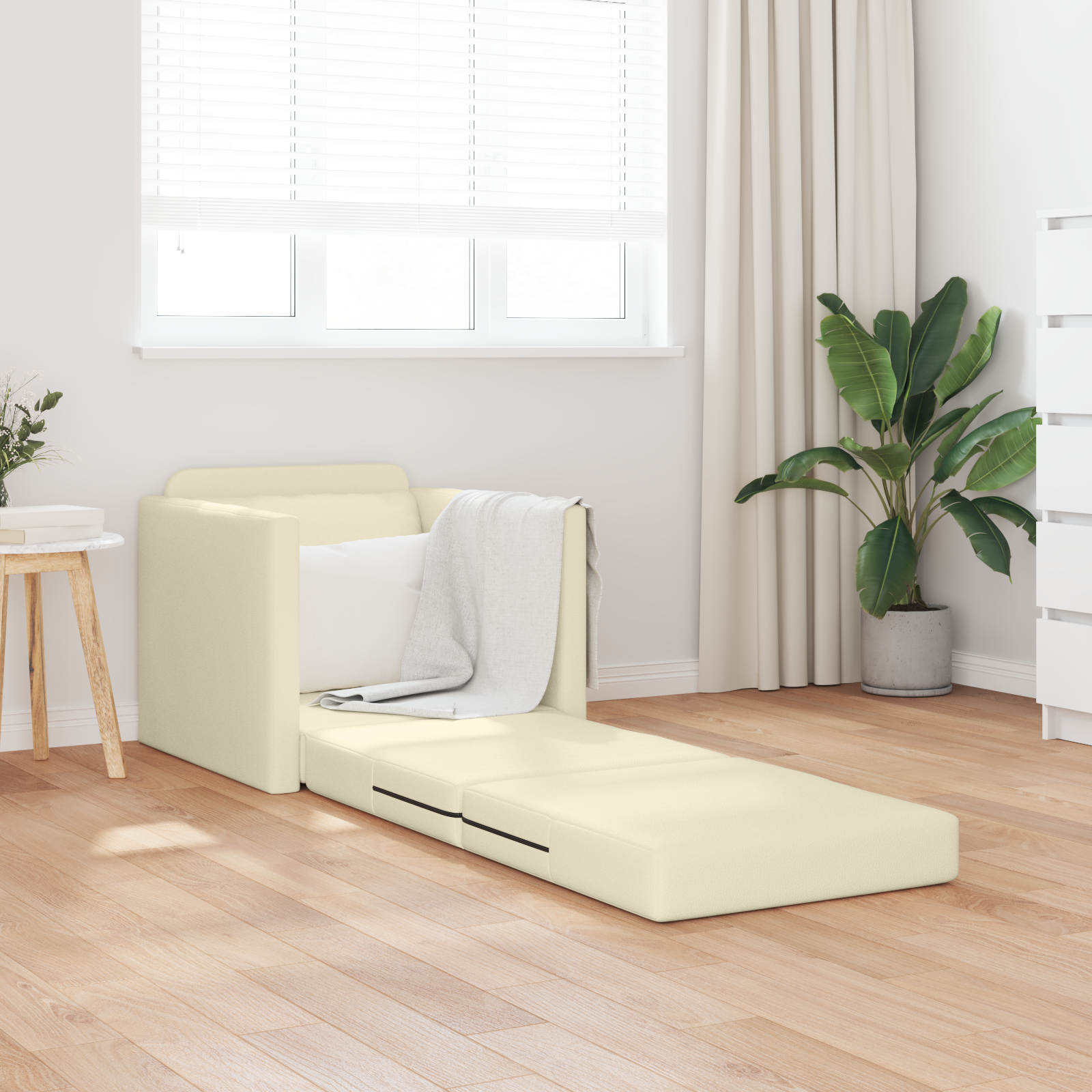Divano Letto 2-in-1 Panna 74x77x81 cm in Pelle Sintetica