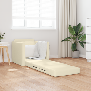 Divano Letto 2-in-1 Panna 74x77x81 cm in Pelle Sintetica