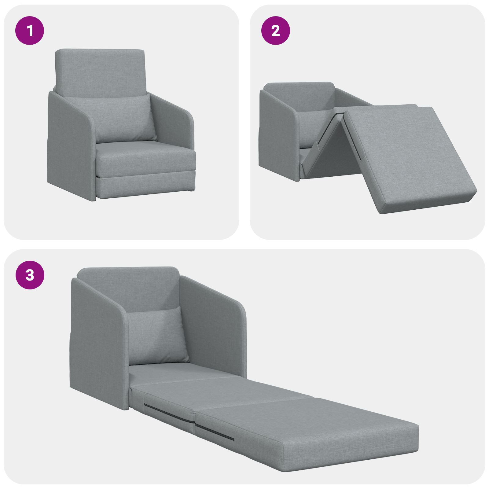 Divano Letto a Pavimento 2-in-1 Grigio Chiaro 65x80x83 cm Tessuto