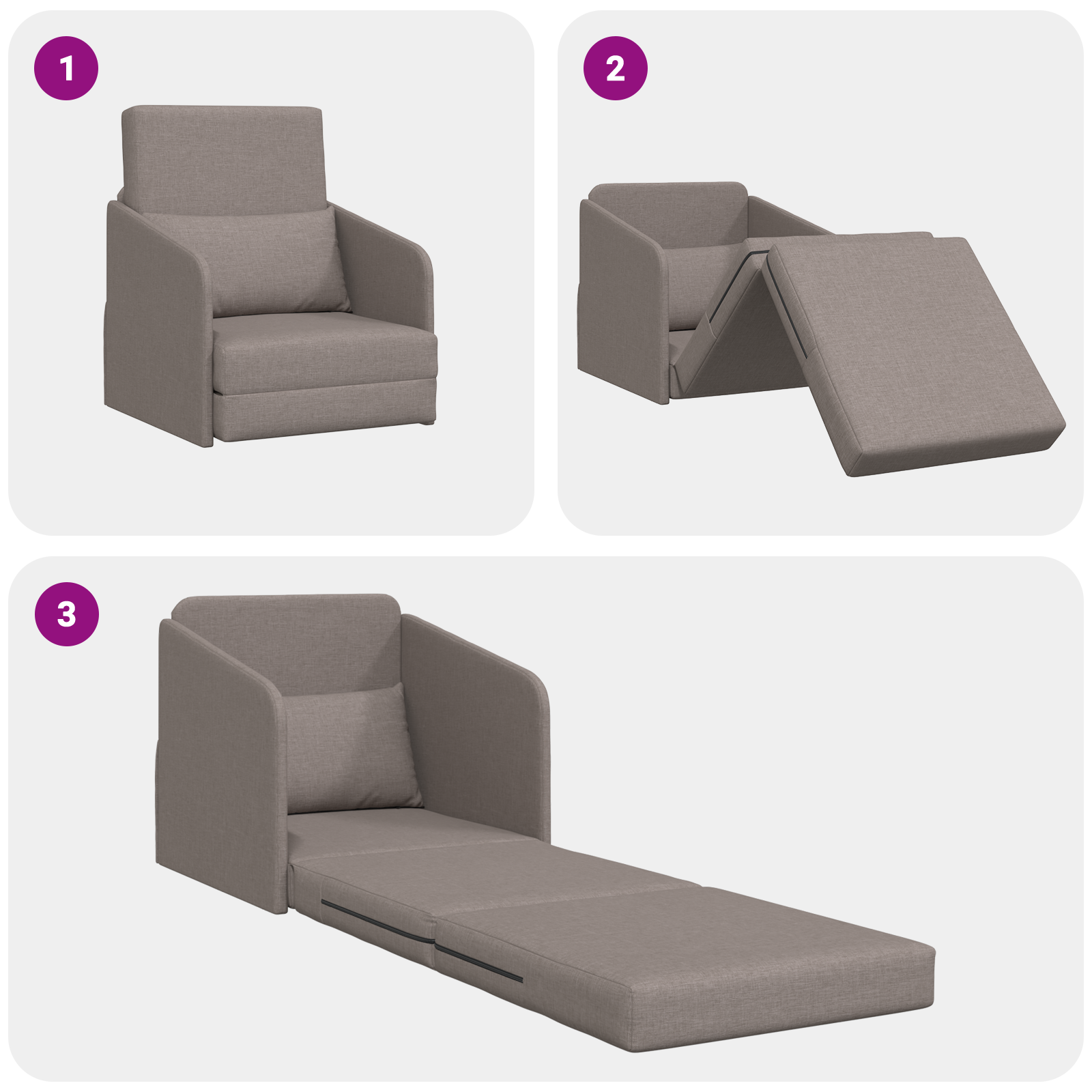 Divano Letto 2-in-1 Tortora 65x80x83 cm Tessuto