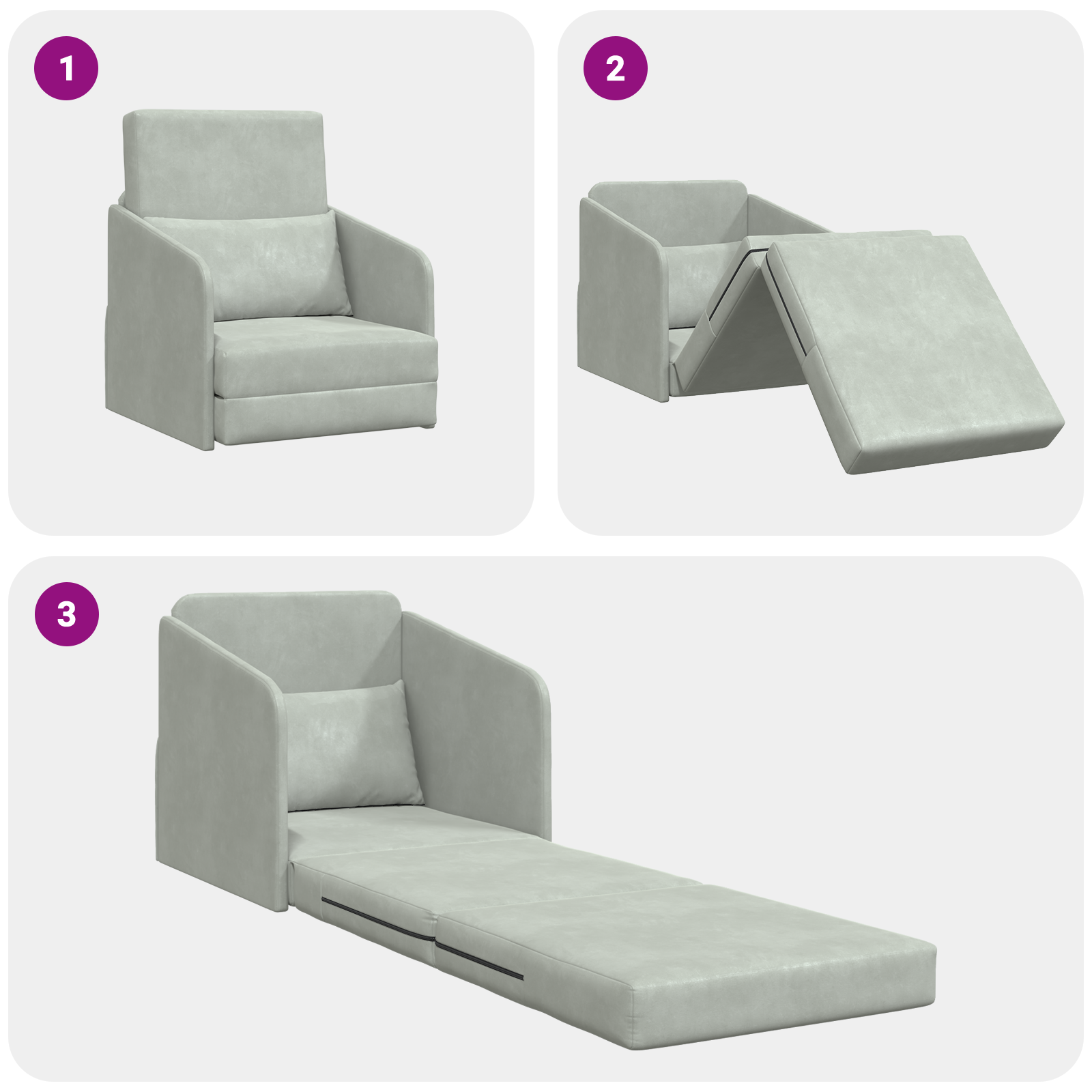 Divano Letto a Terra 2-in-1 Grigio Chiaro 65x80x83 cm Velluto