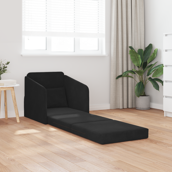 Divano Letto a Terra 2-in-1 Nero 65x80x83 cm in Velluto