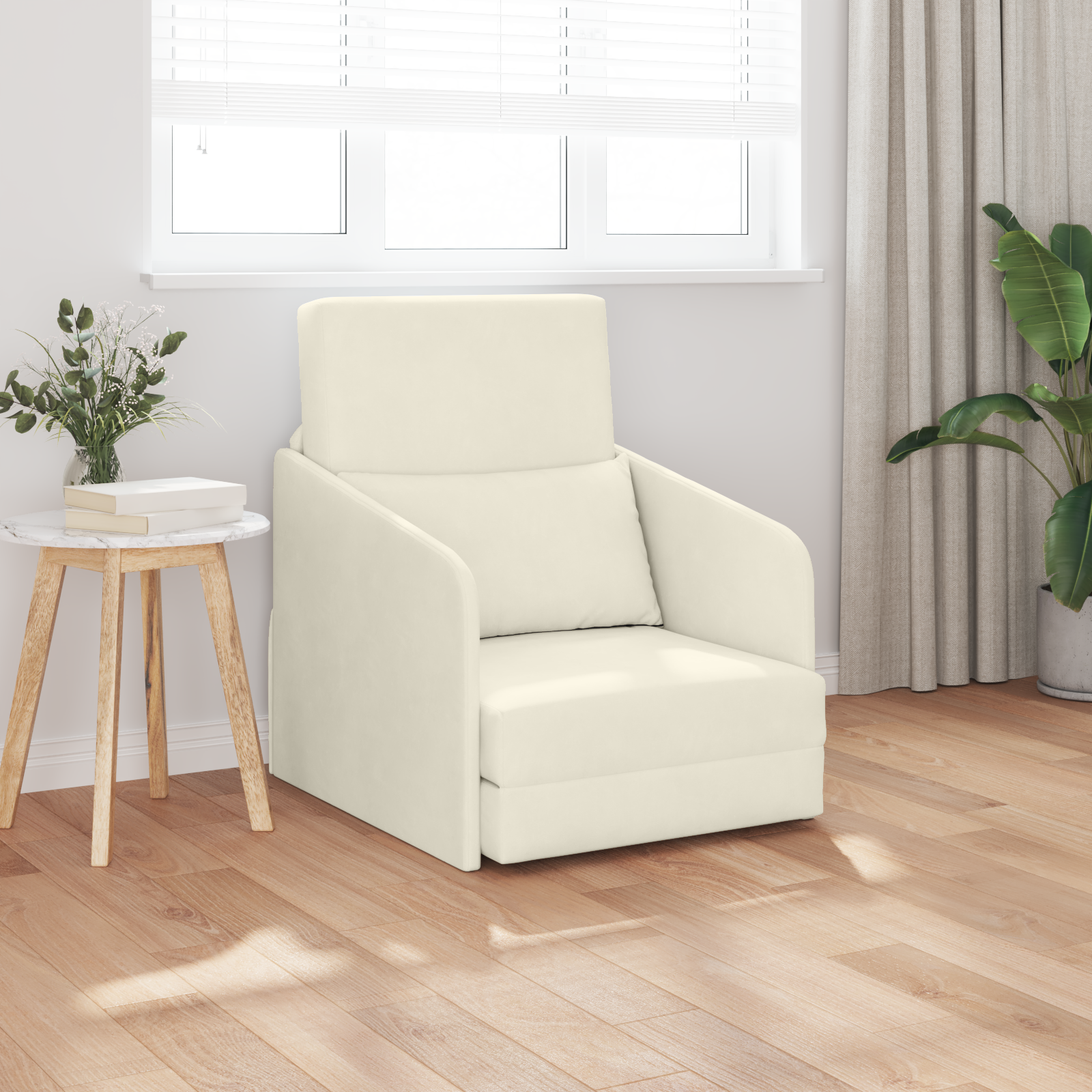Divano Letto da Pavimento 2-in-1 Panna 65x80x83 cm in Velluto