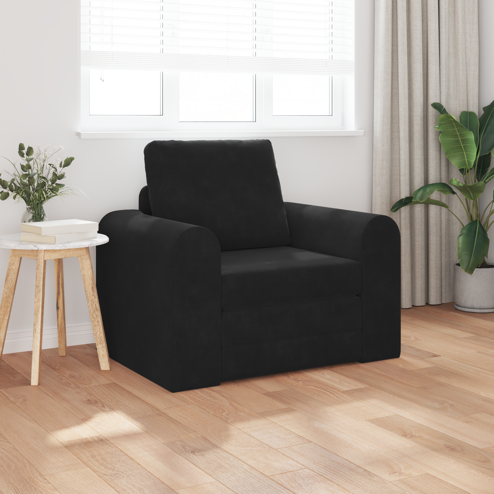 Divano Letto da Pavimento 2 in 1 Nero 98x71x83 cm in Velluto