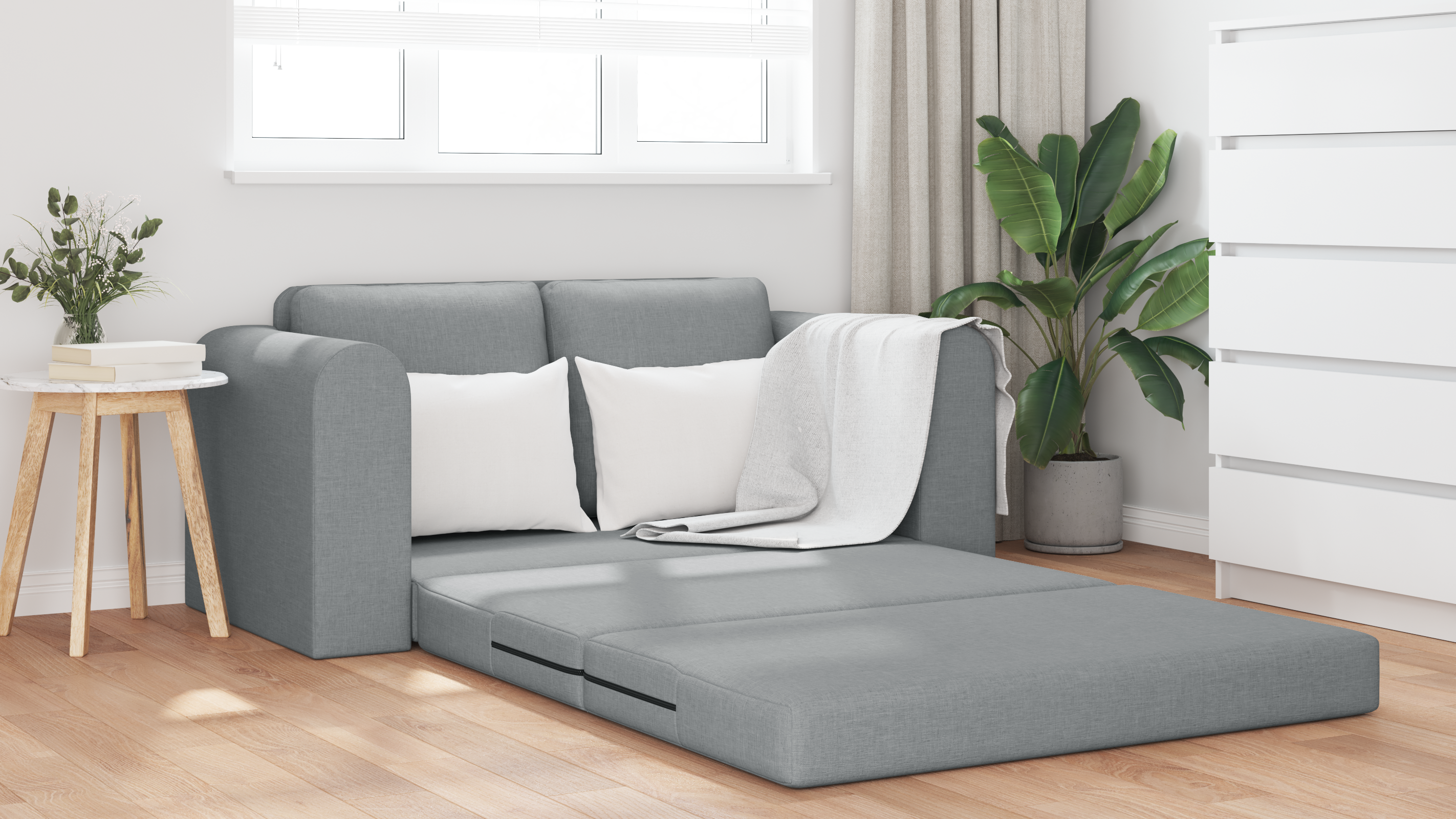 Divano Letto 2-in-1 Grigio Chiaro 148x71x83 cm Tessuto