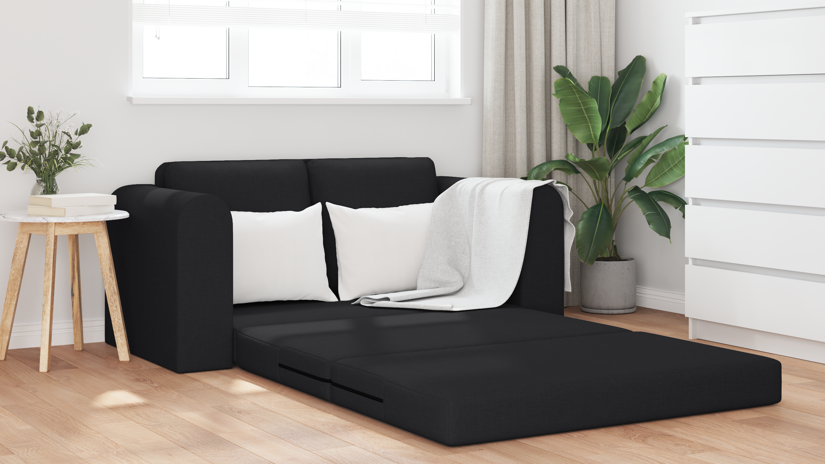 Divano Letto a Terra 2 in 1 Nero 148x71x83 cm Tessuto
