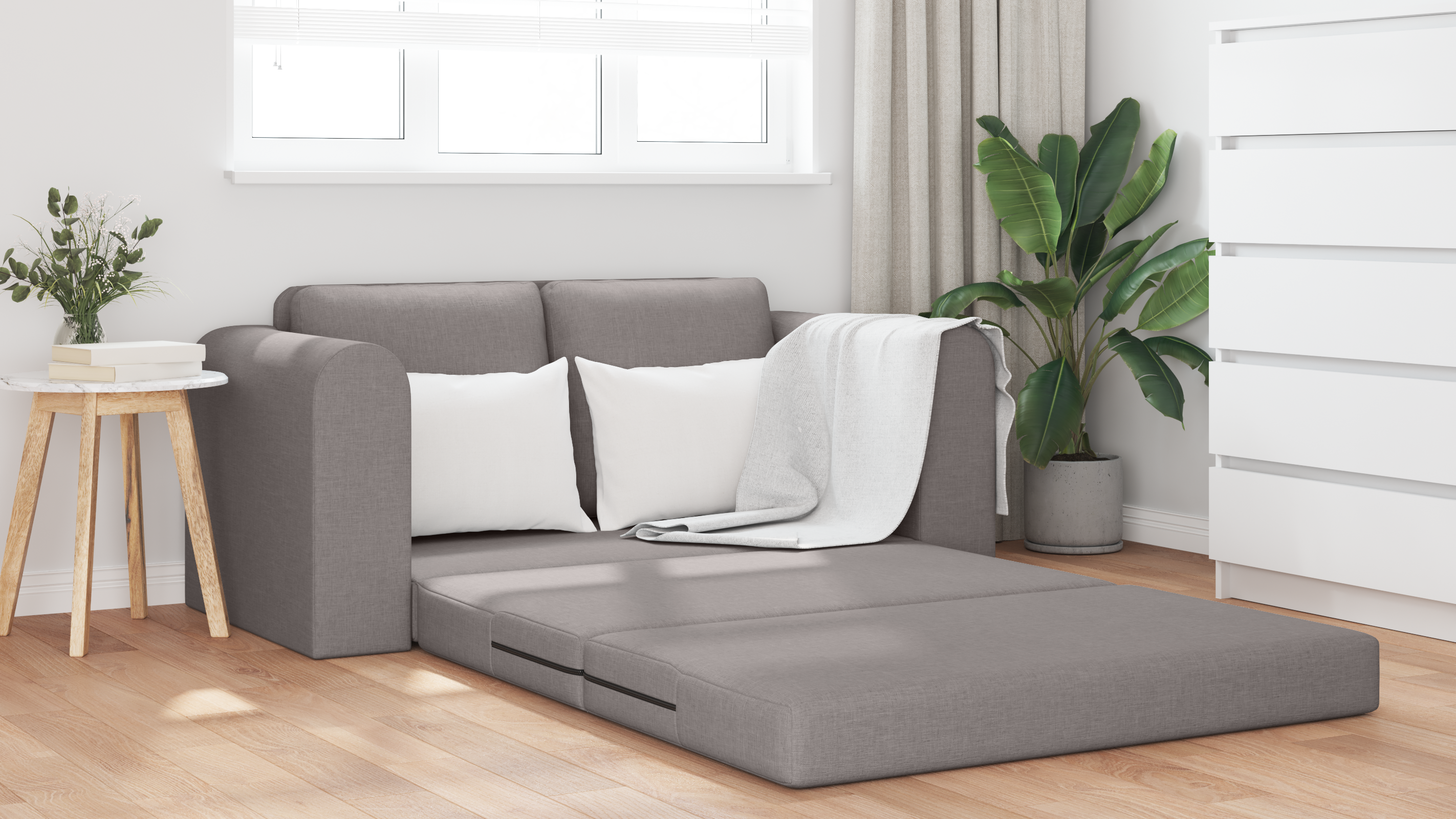 Divano Letto a Pavimento 2 in 1 Tortora 148x71x83 cm Tessuto