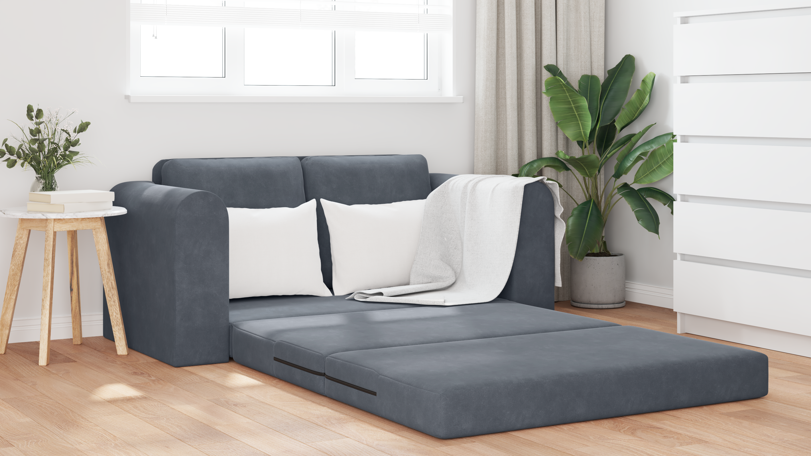Divano Letto Aperto 2 in 1 Grigio Scuro 148x71x83 cm Velluto