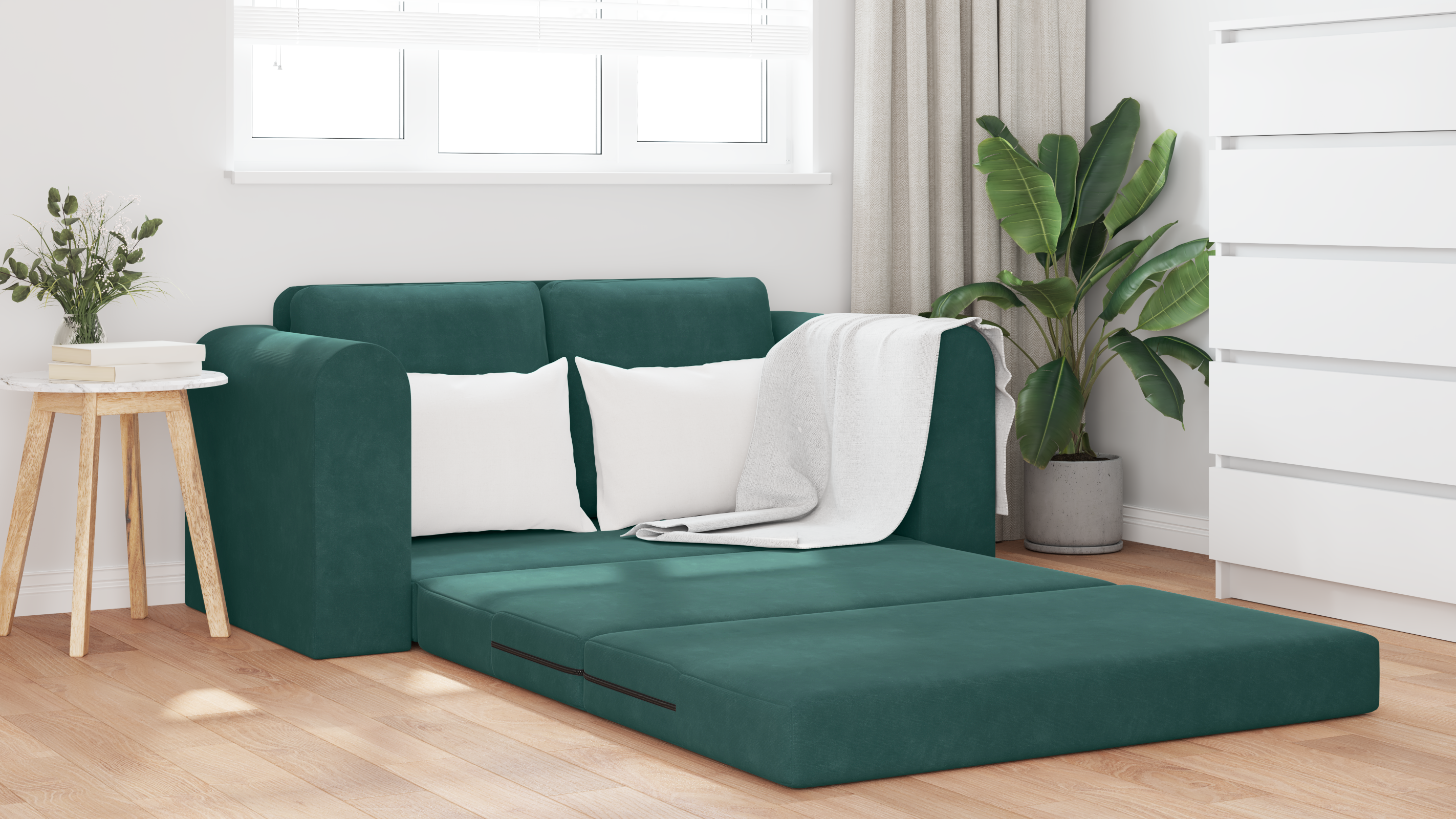 Divano Letto a Terra 2-in-1 Verde Scuro 148x71x83 cm Velluto