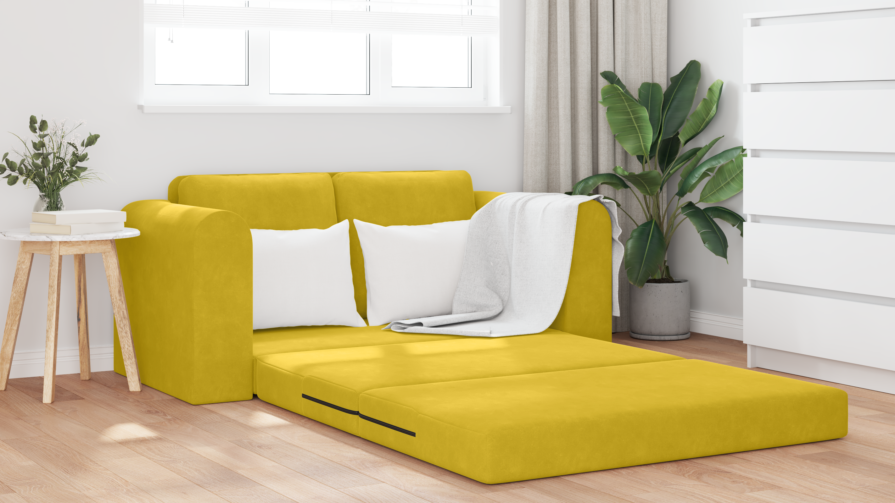 Divano letto 2-in-1 Giallo 148x71x83 cm in velluto