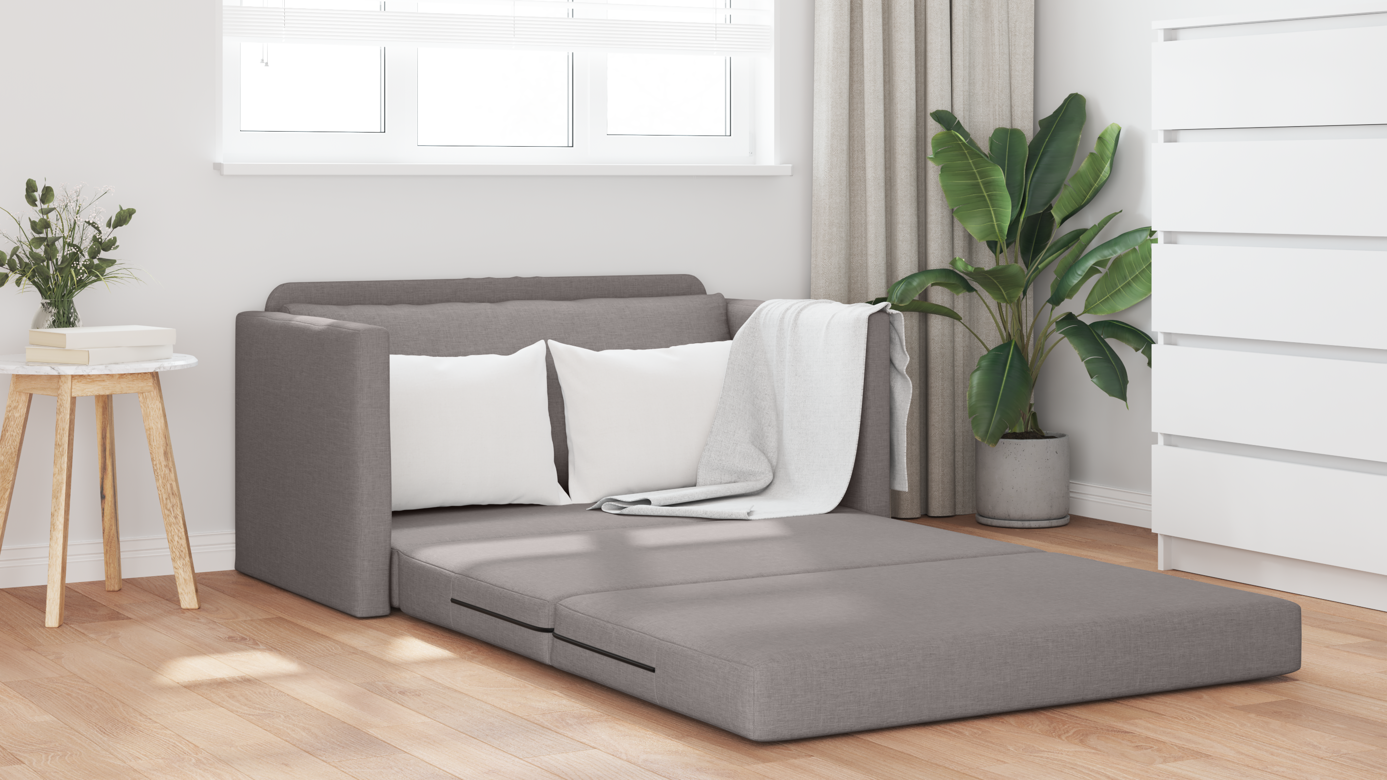 Divano Letto in Pietra 2-in-1 Tortora 124x71x78 cm Tessuto