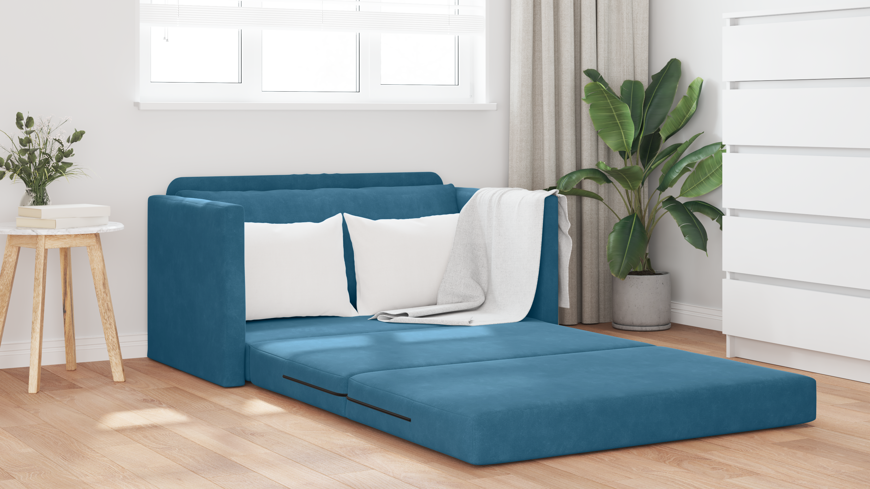 Divano da Pavimento Letto 2-in-1 Blu 124x204x61 cm Velluto