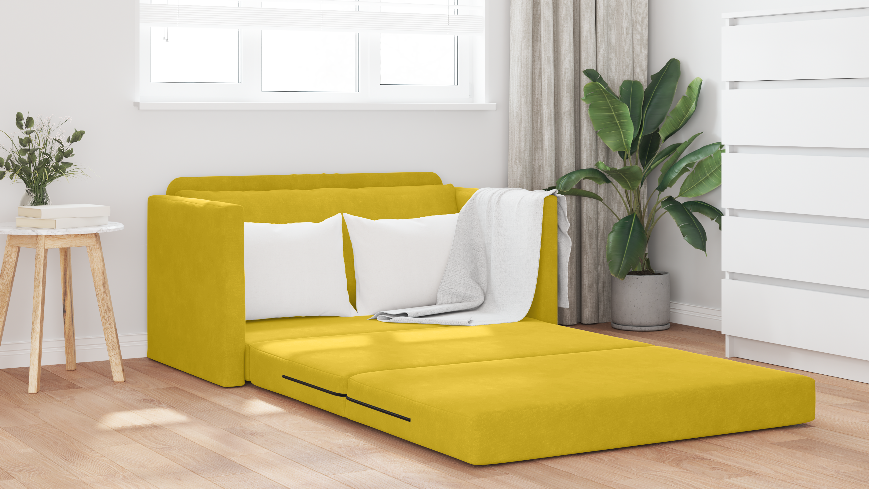 Divano da pavimento letto 2-in-1 Giallo 124x204x61 cm Velluto