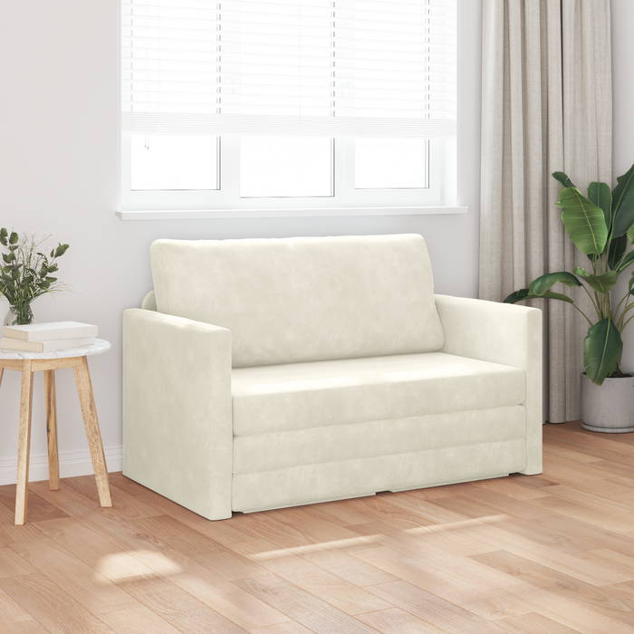 Divano Letto da Terra 2-in-1 Panna 124x204x61 cm Velluto
