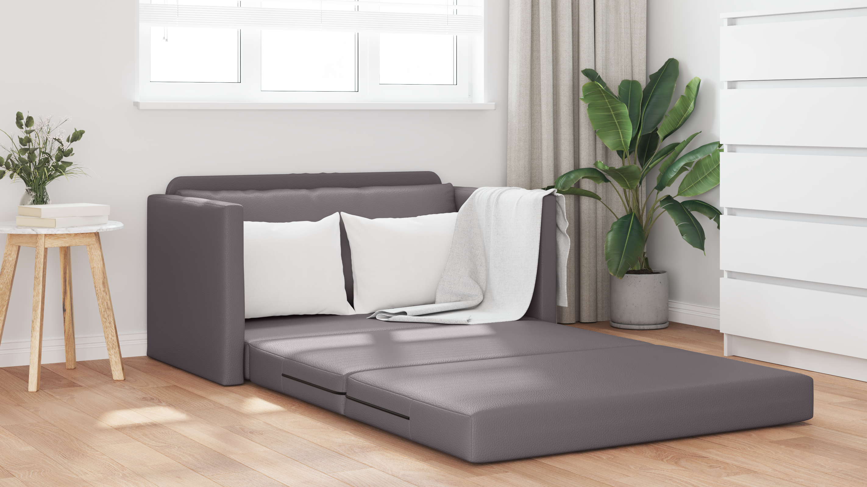 Divano Letto da Pavimento 2 in 1 Grigio 124x71x78 cm Pelle Sintetica