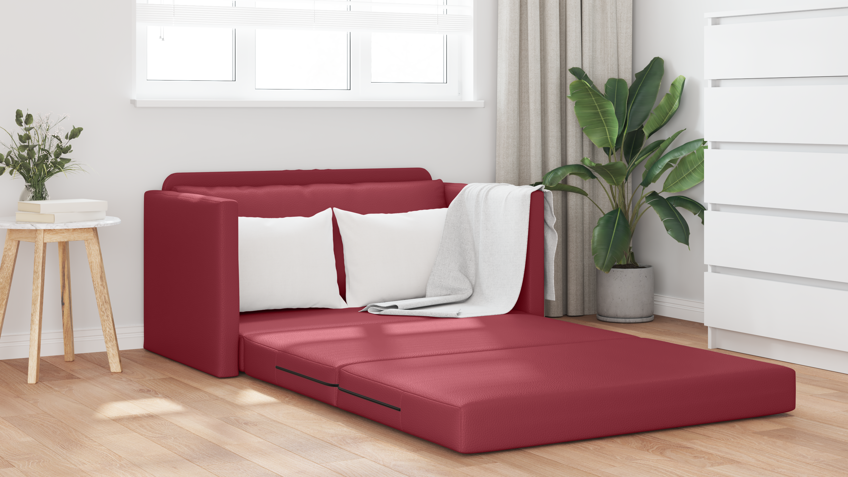 Divano a Terra Letto 2 in 1 Rosso Vino 124x71x78 cm Pelle Artificiale