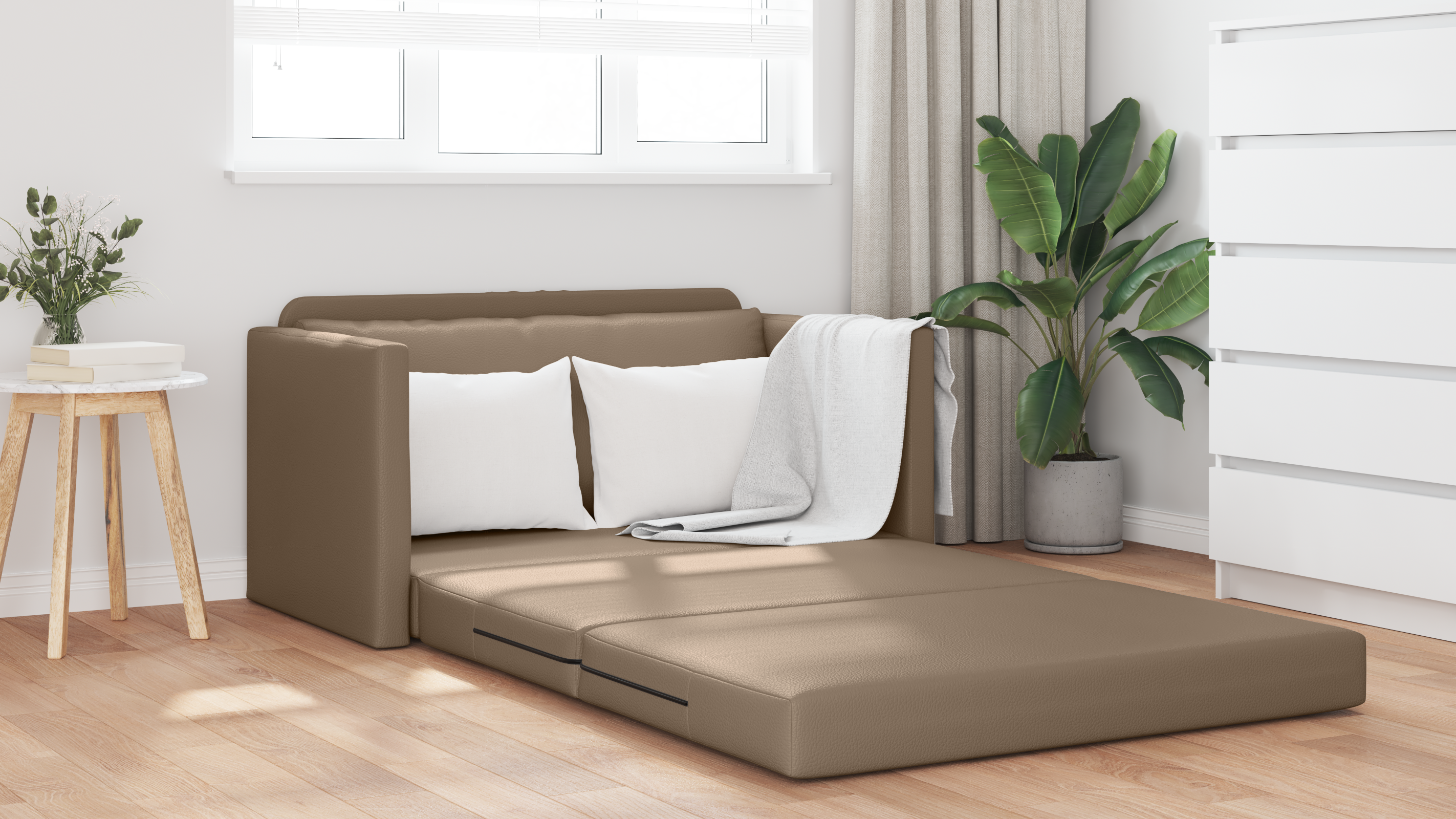 Divano Letto a Pavimento 2-in-1 Cappuccino 124x71x78 cm Pelle Sintetica