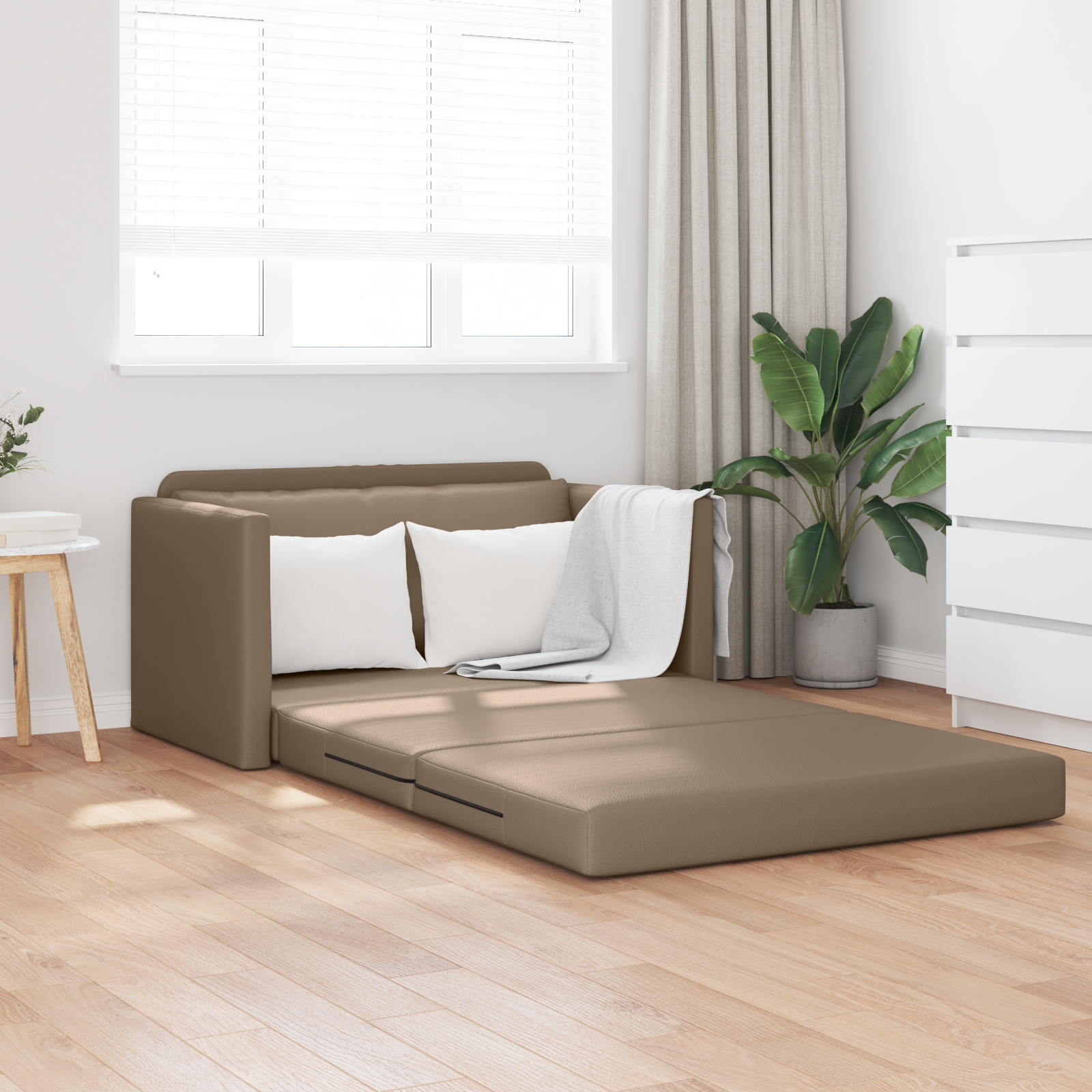 Divano Letto a Pavimento 2-in-1 Cappuccino 124x71x78 cm Pelle Sintetica