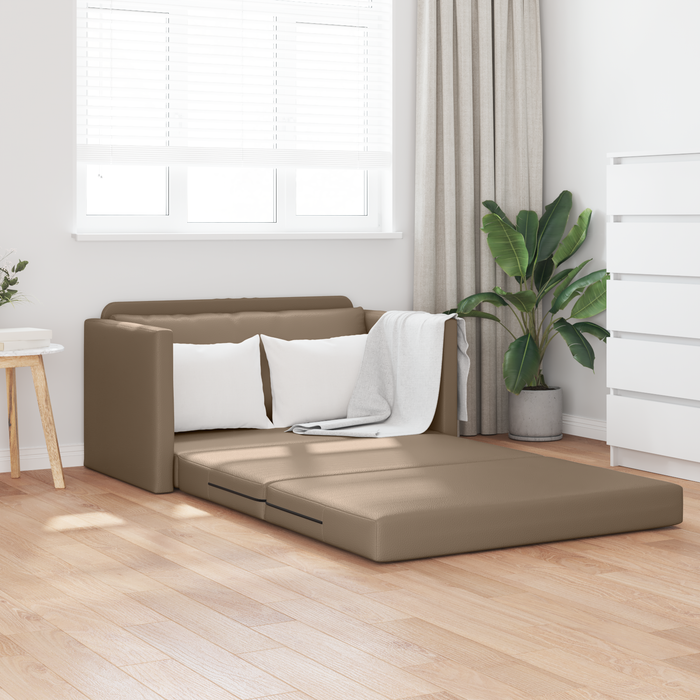 Divano Letto a Pavimento 2-in-1 Cappuccino 124x71x78 cm Pelle Sintetica
