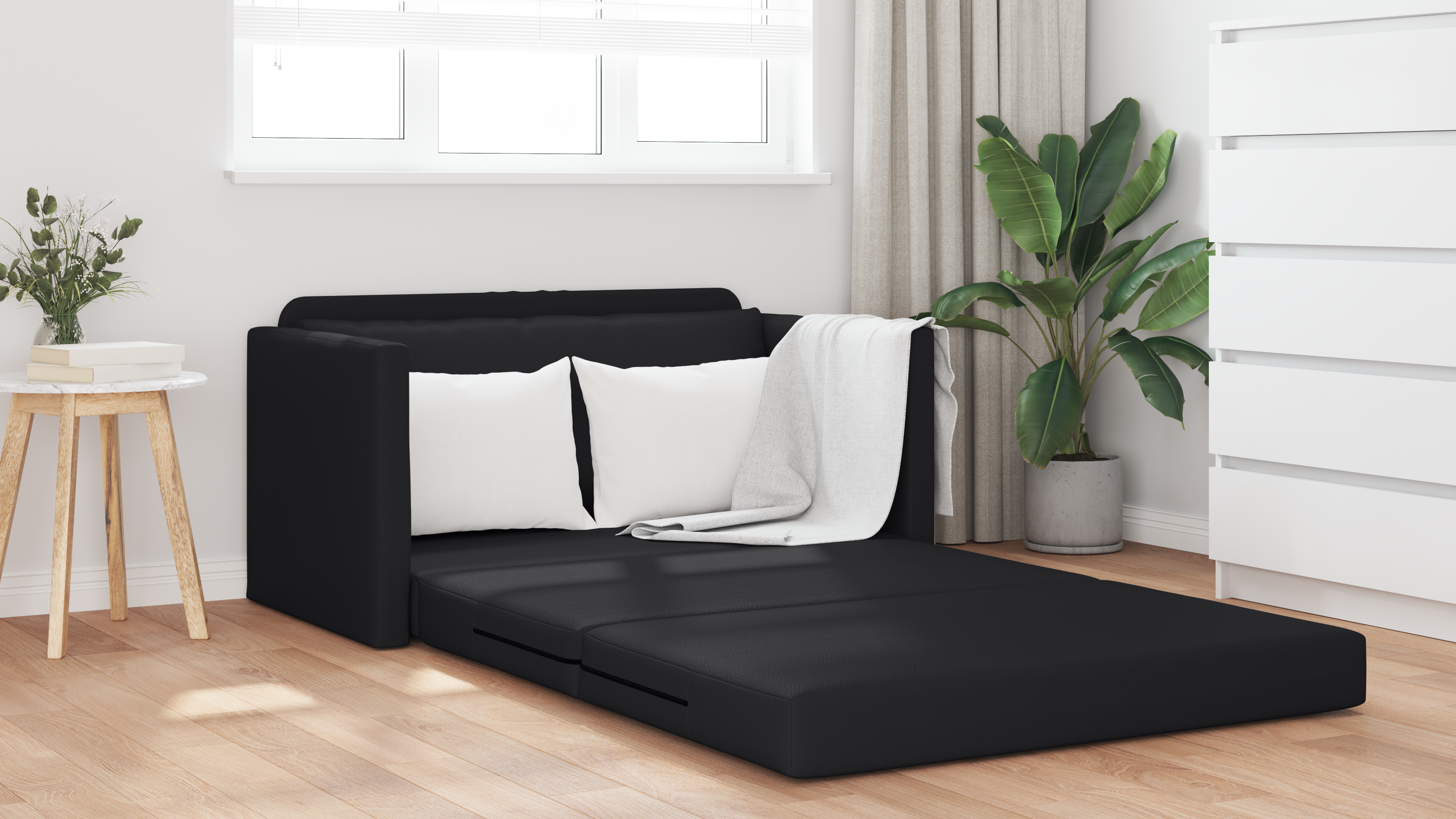 Divano a Terra Letto 2-in-1 Nero 124x71x78 cm Pelle Sintetica