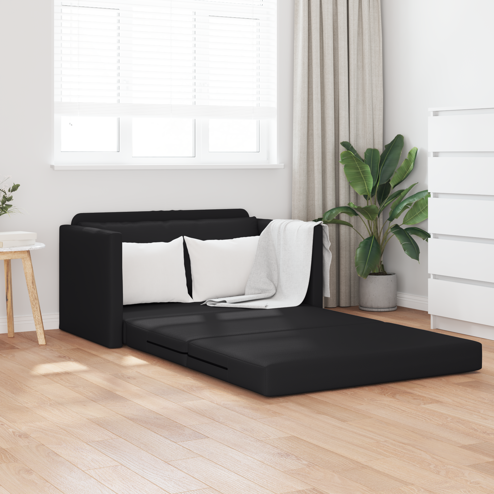 Divano a Terra Letto 2-in-1 Nero 124x71x78 cm Pelle Sintetica