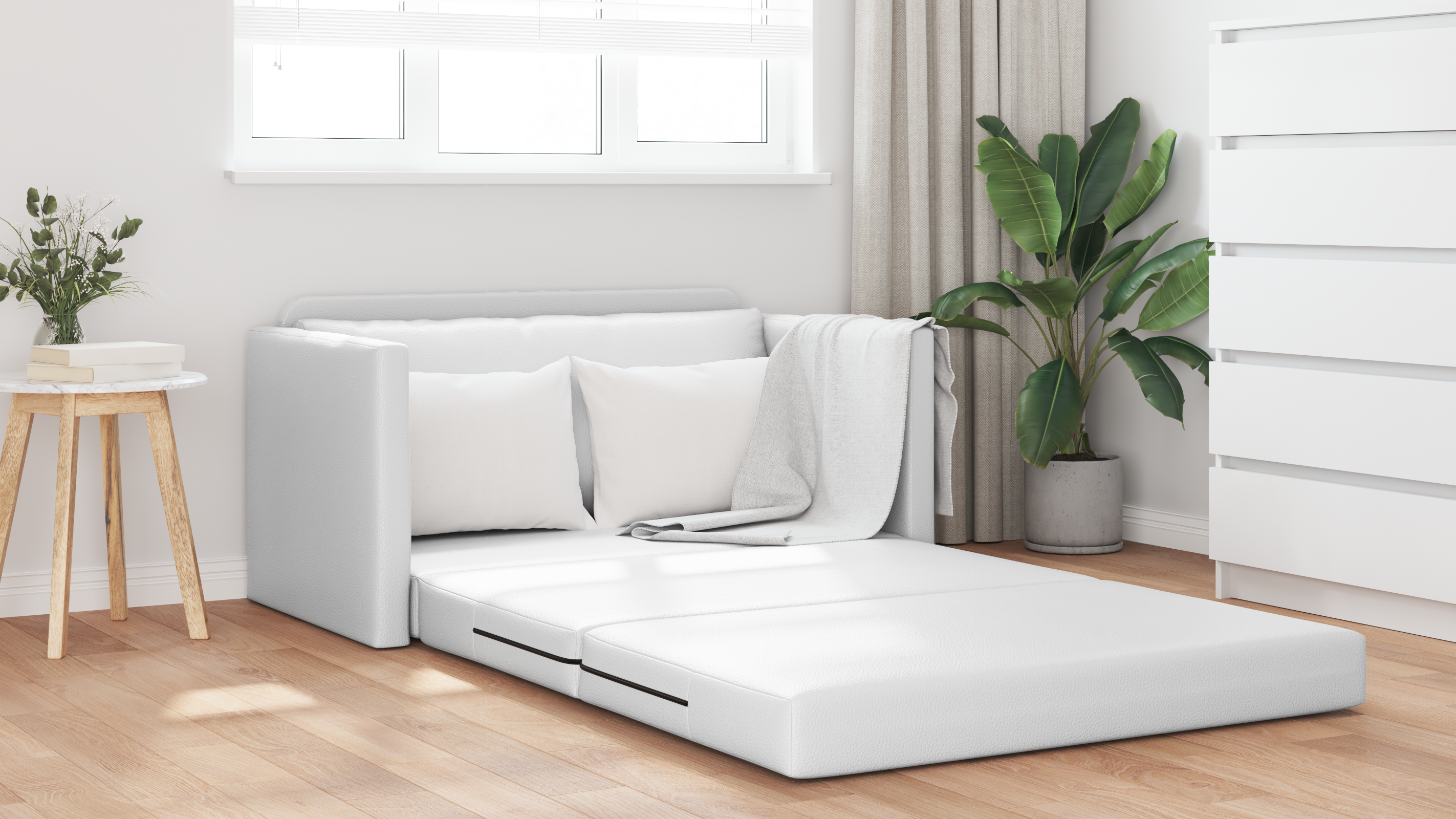 Divano Letto a Pavimento 2-in-1 Bianco 124x71x78 cm Pelle Artificiale