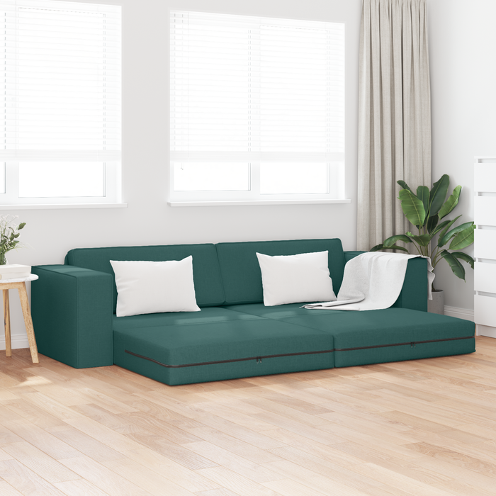 Divano Letto Pavimento 2-in-1 Verde Scuro 245x150x60.5 cm Tessuto