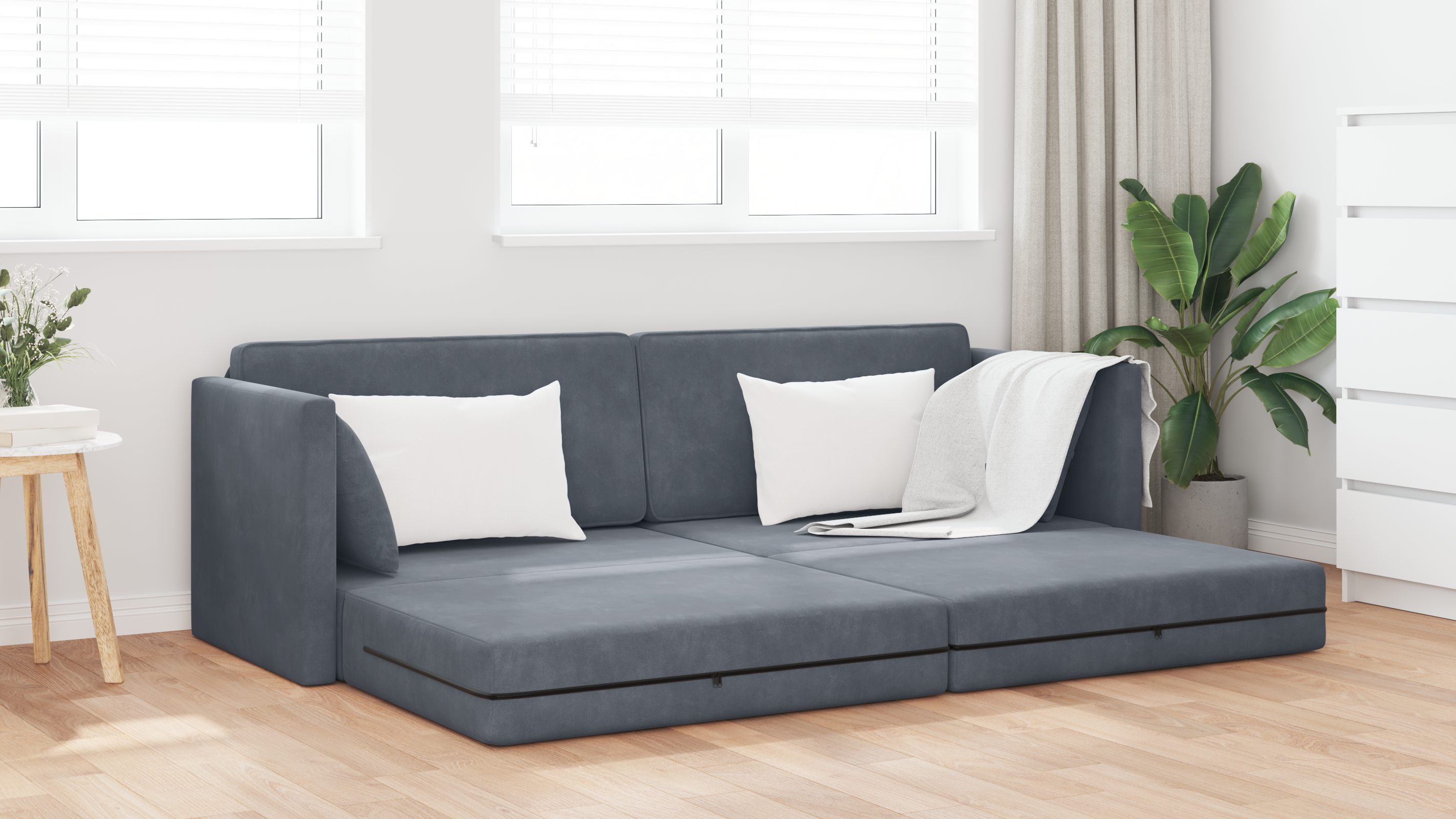 Divano Letto 2-in-1 Grigio Scuro 213x144x60 cm Velluto