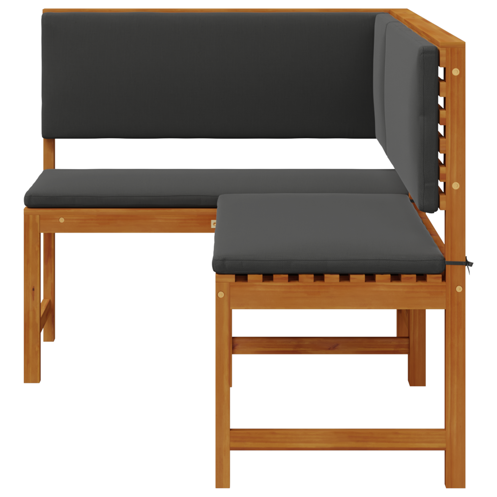 Panchina d'angolo da giardino  con cuscini 140x100x91 cm in legno massello di acacia