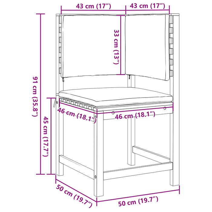 Poltrona d'angolo  con cuscini in legno massello di acacia