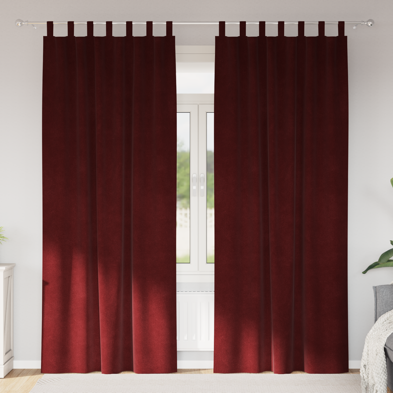 Tende Blackout  con anelli 2 pezzi Rosso Vino Velluto