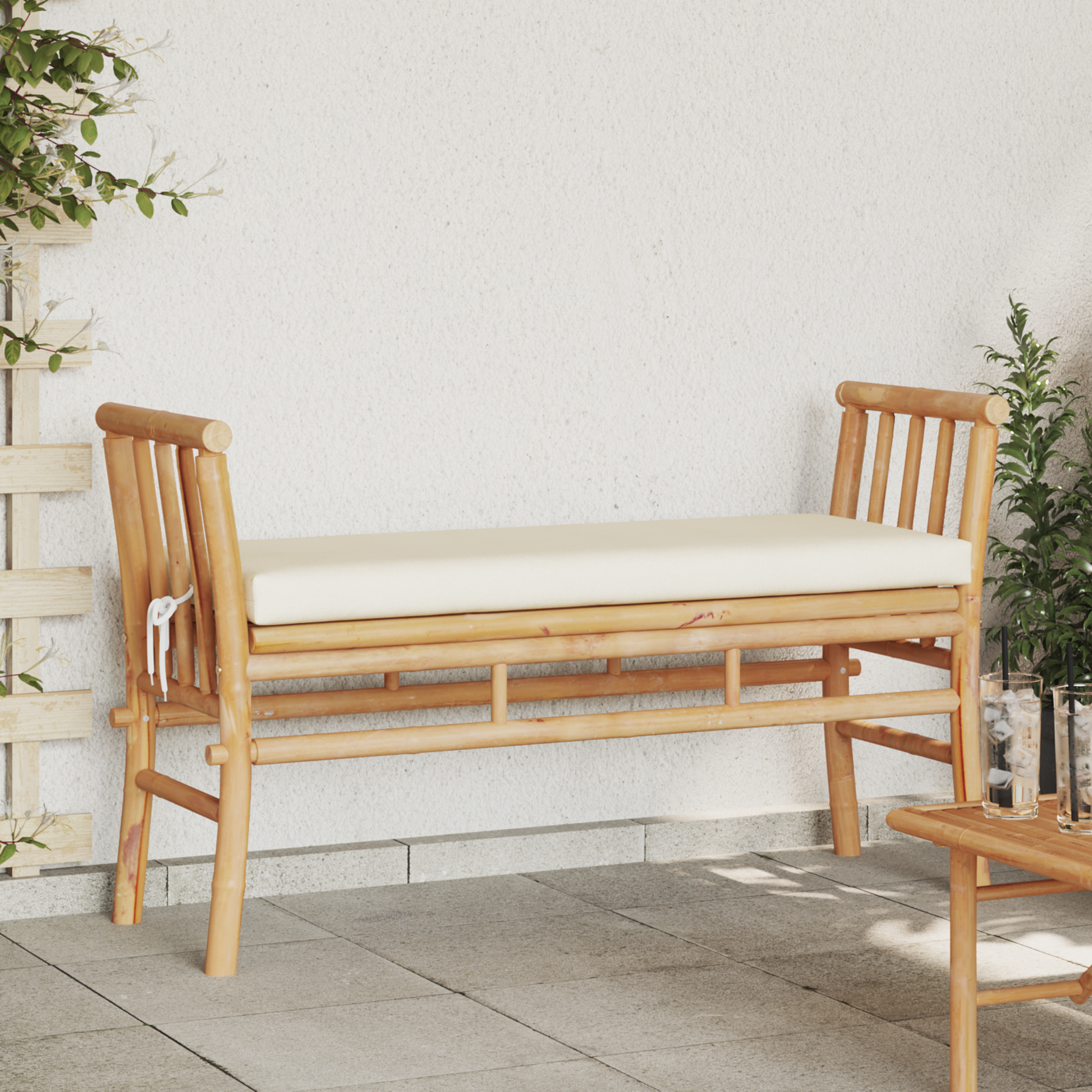 Panchina da giardino  con cuscino da 110 cm in bambù
