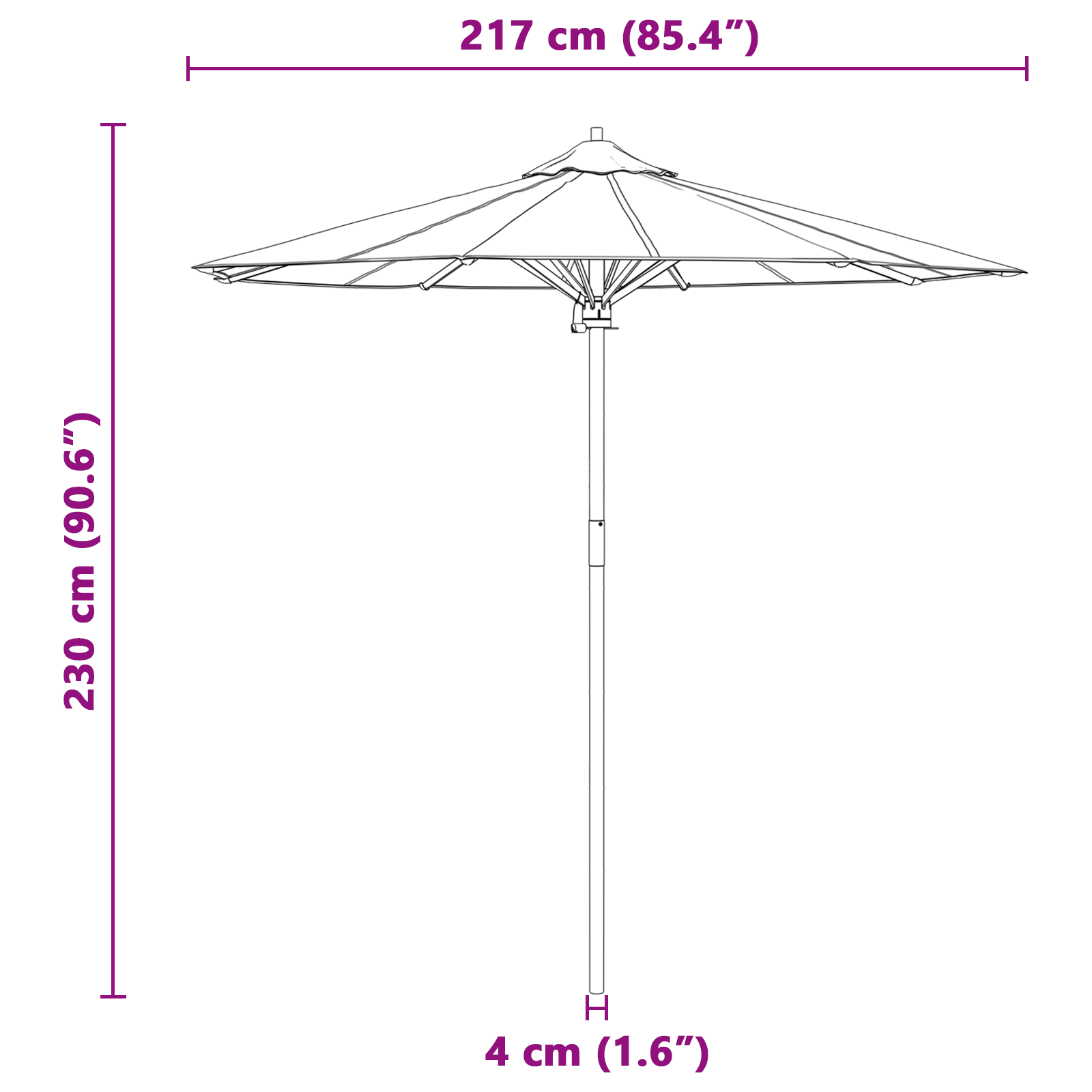 Parasol da Giardino vitaXL Bianco Panna 217x230 cm in Bambù
