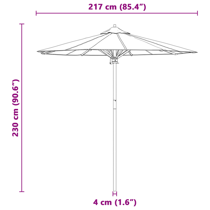 Parasol da Giardino vitaXL Bianco Panna 217x230 cm in Bambù