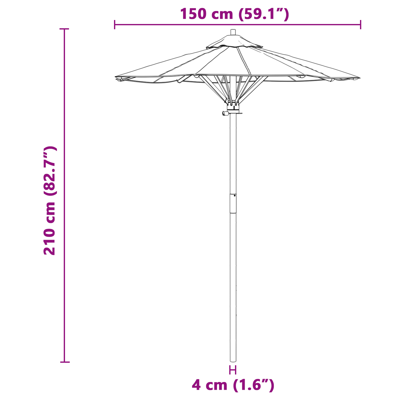 Parasol da Giardino Grigio Scuro 150x210 cm Bambù