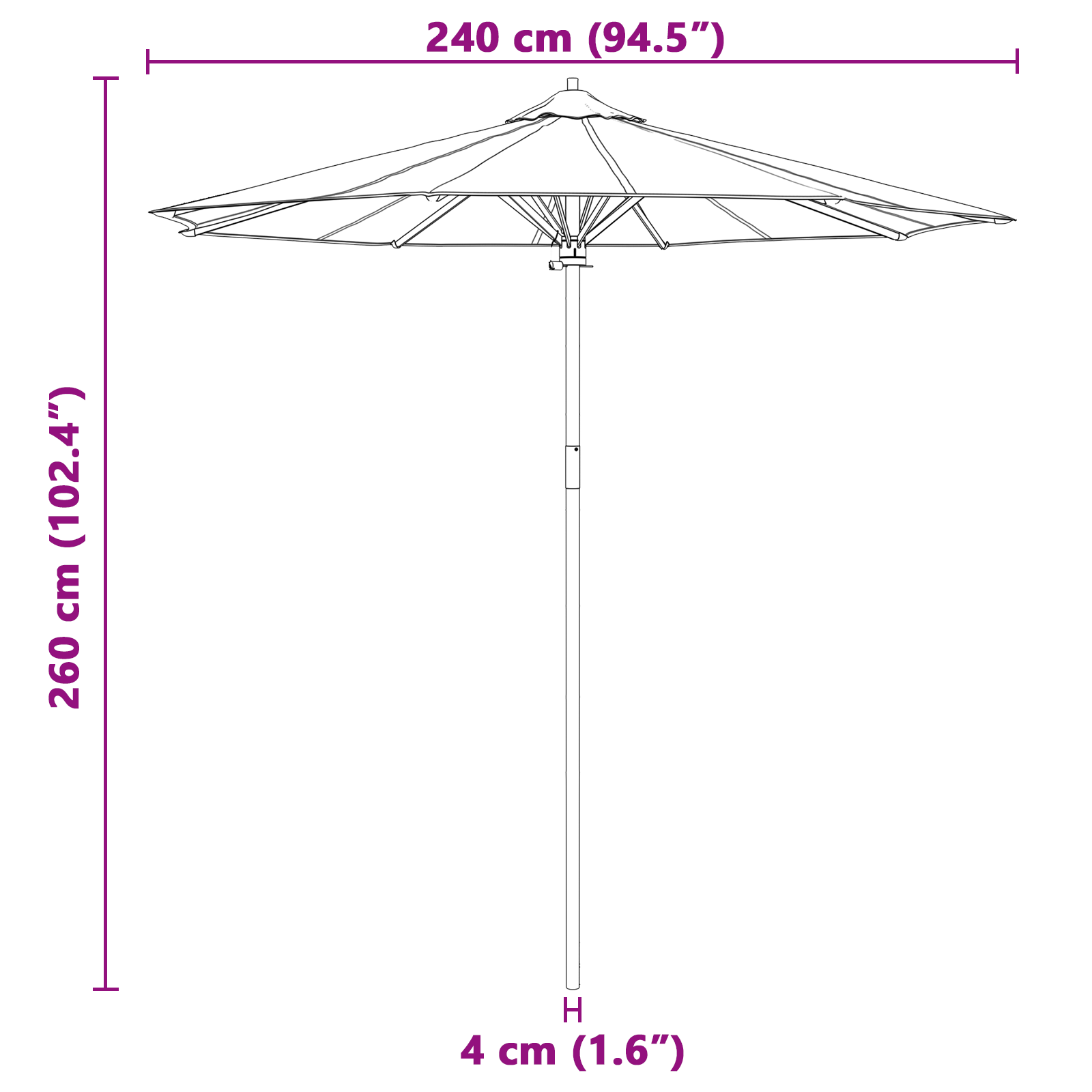 Parasol da Giardino Grigio Scuro 240x260 cm Bambù