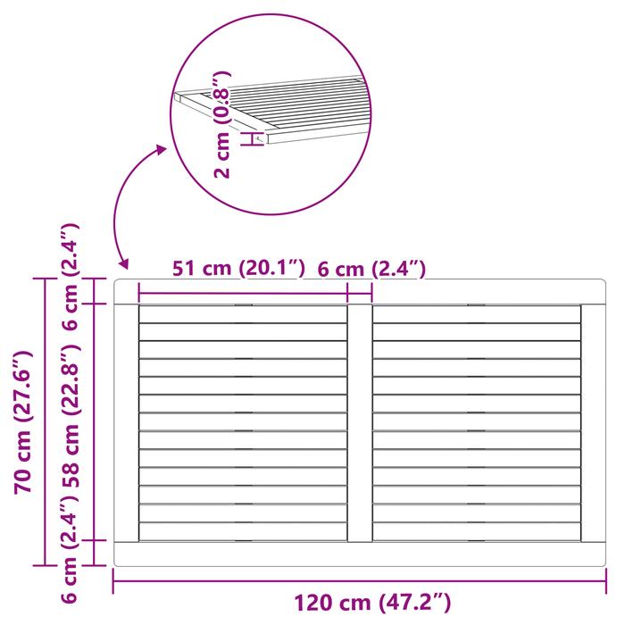 Piano Tavolo 120x70x2,2 cm Rettangolare in Legno Massello di Acacia