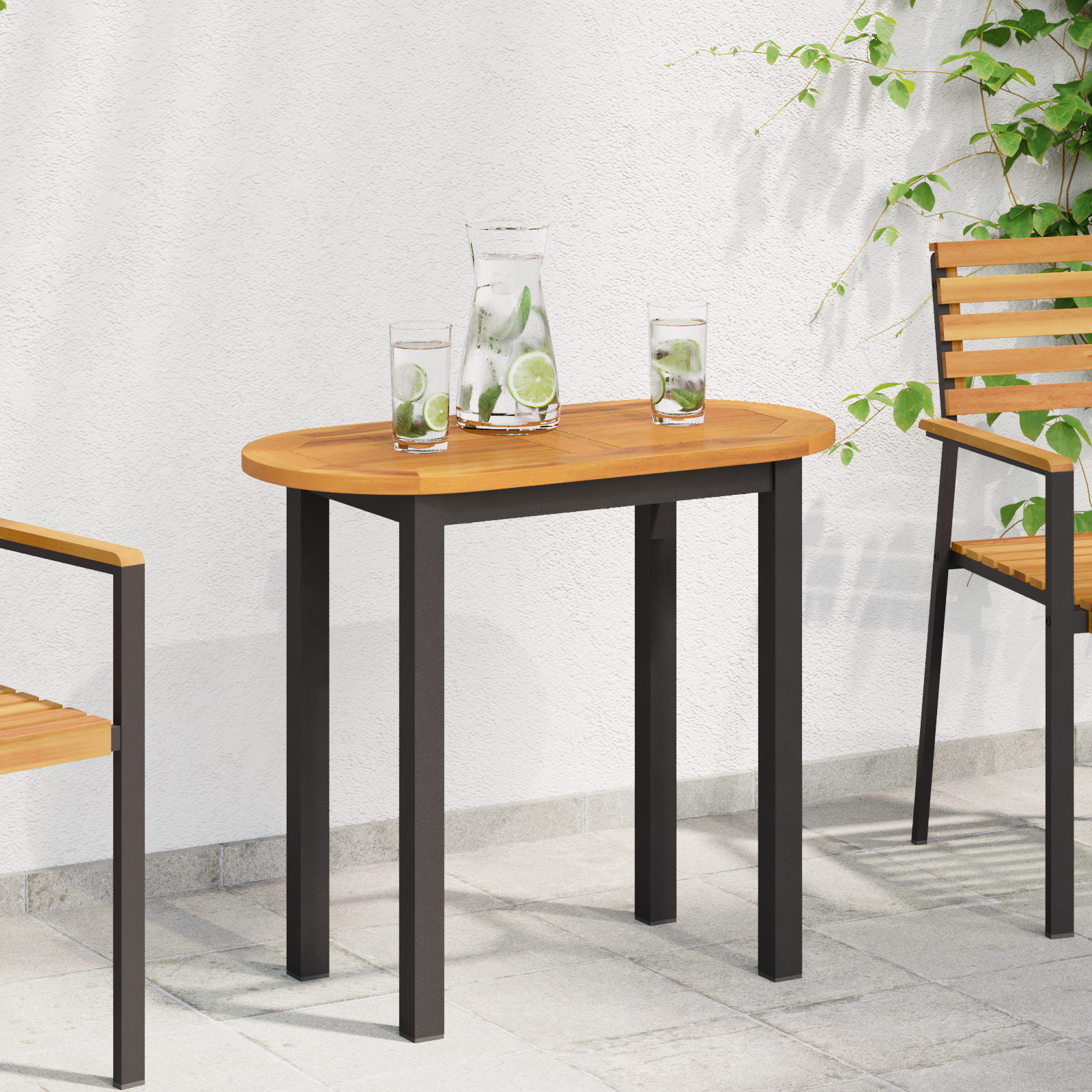 Tavolo Ovale in Legno Massello di Acacia 80x40x2 cm