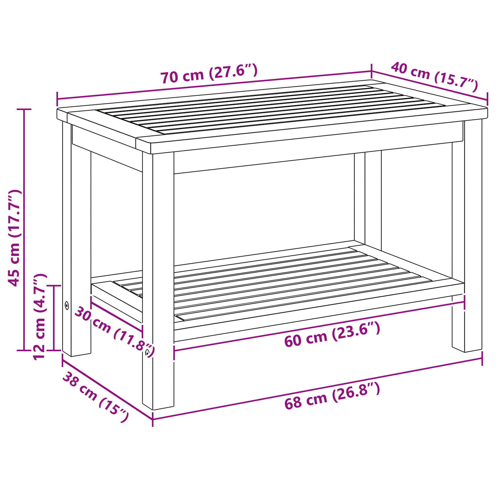 Tavolino da caffè 70x40x45 cm in legno massello di acacia