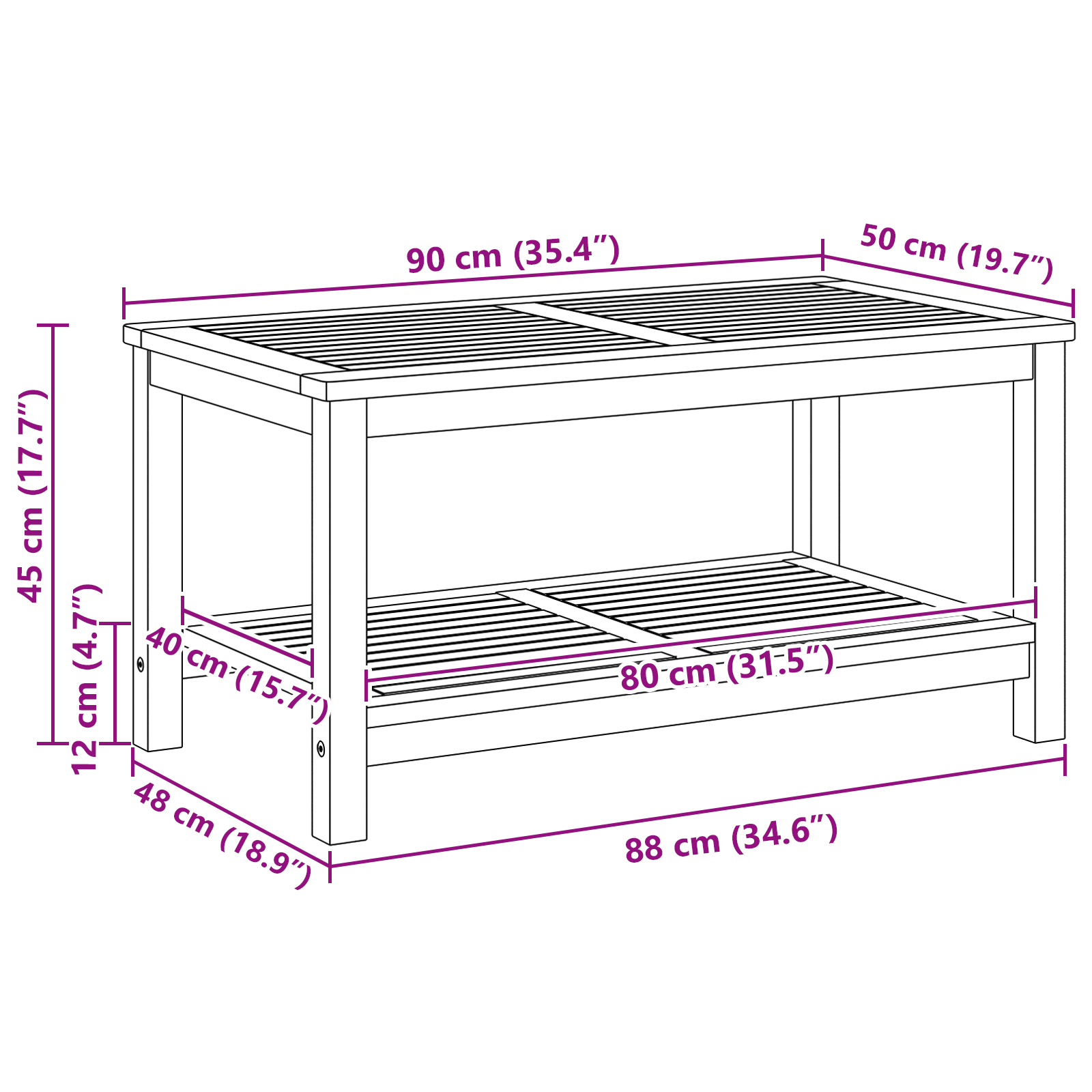 Tavolino da caffè 90x50x45 cm in legno massello di acacia