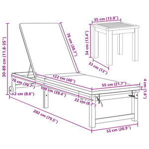Lettino prendisole in legno massiccio di acacia con tavolo