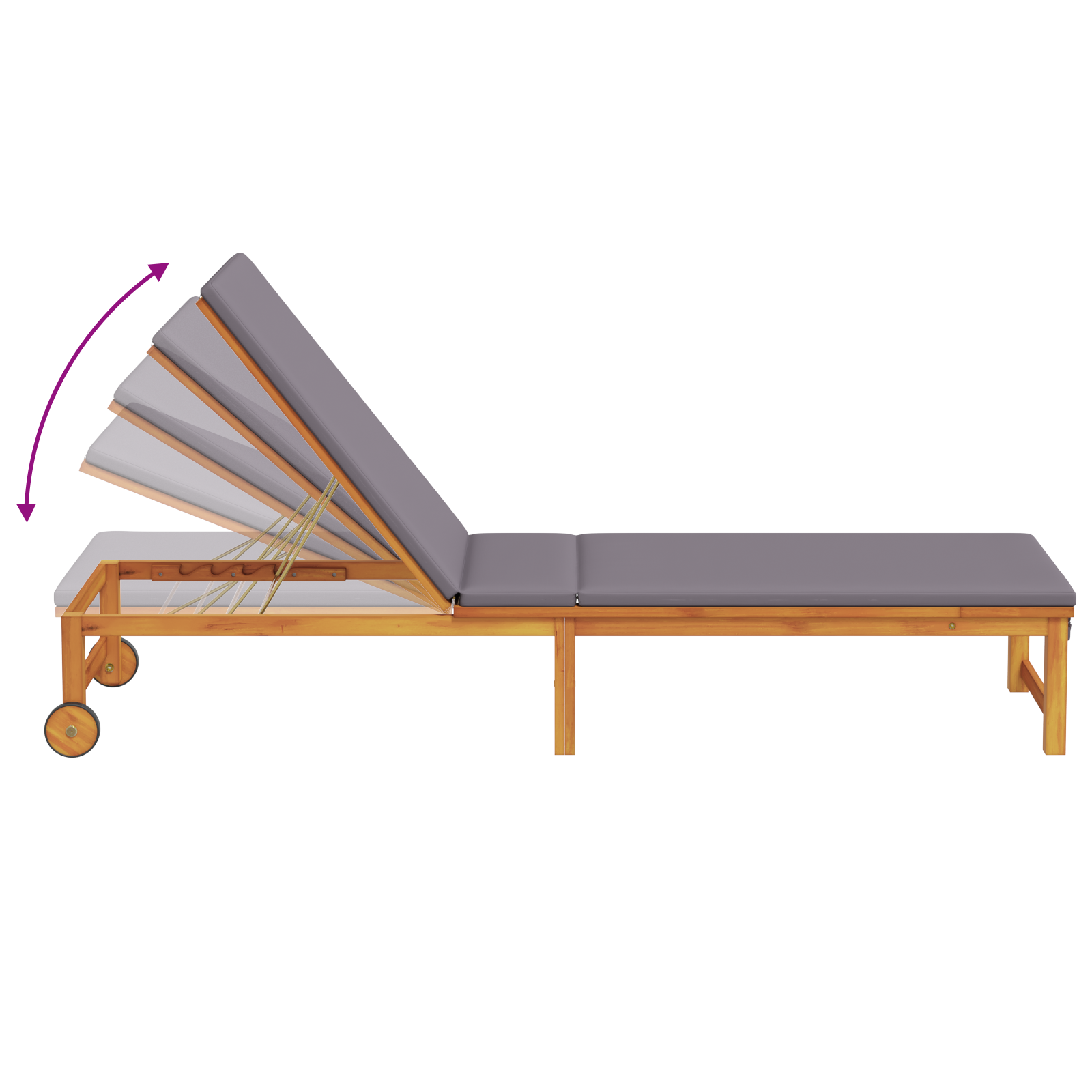 Lettino Prendisole con Cuscini Grigi Chiari in Legno Massello di Acacia