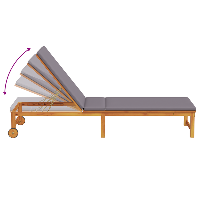 Lettino Prendisole con Cuscini Grigi Chiari in Legno Massello di Acacia