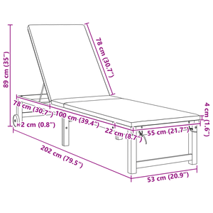 Lettino Prendisole con Cuscini Grigi Chiari in Legno Massello di Acacia