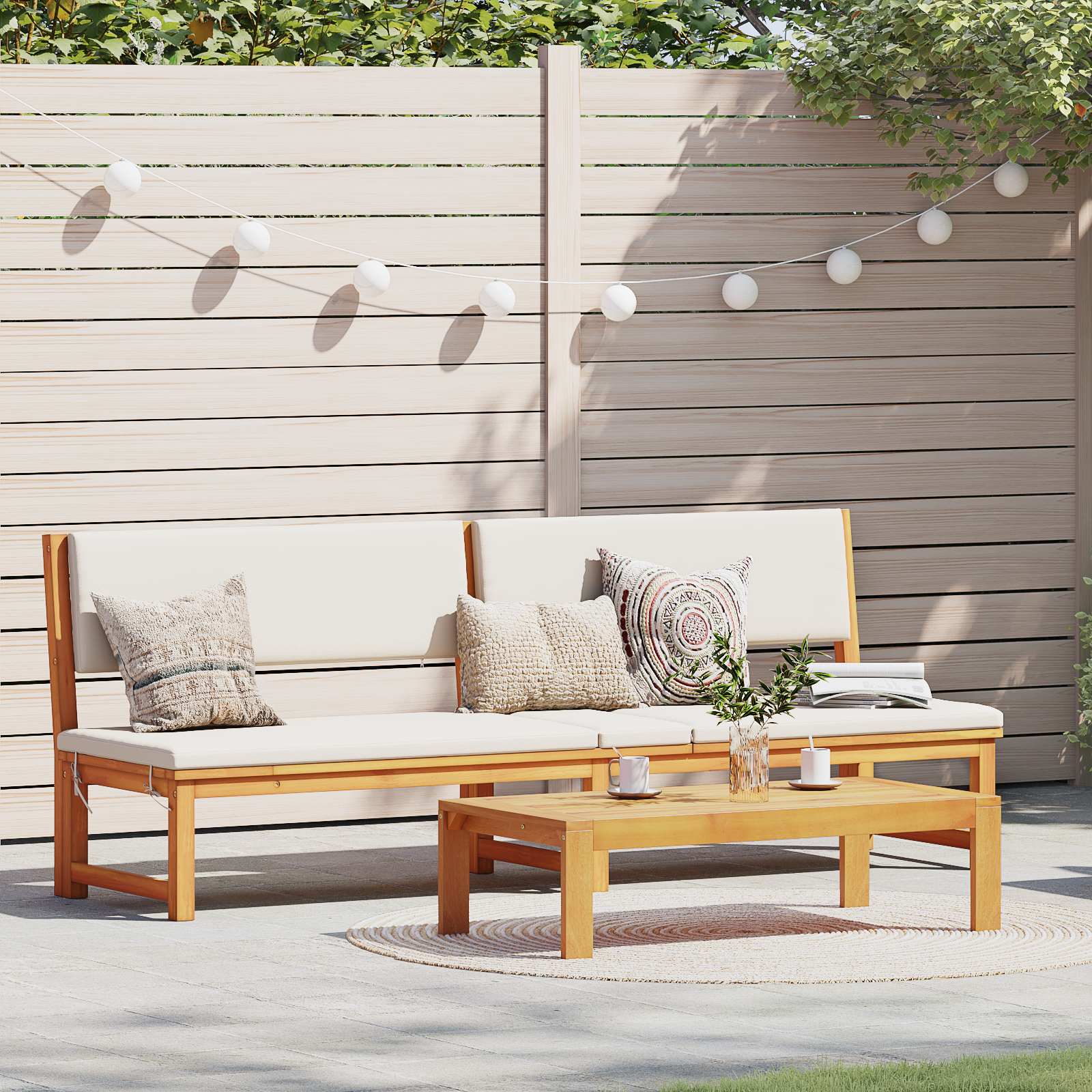 Lettino prendisole 3-in-1 in legno massello di acacia